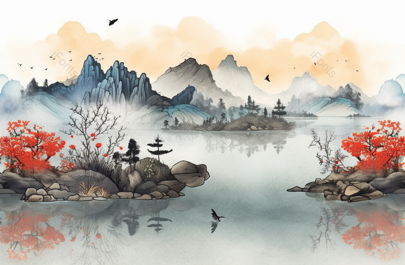 新中式水墨山水画风景插画,插画/手绘图,插画/手绘图库,插画/手绘图下载,插画/手绘